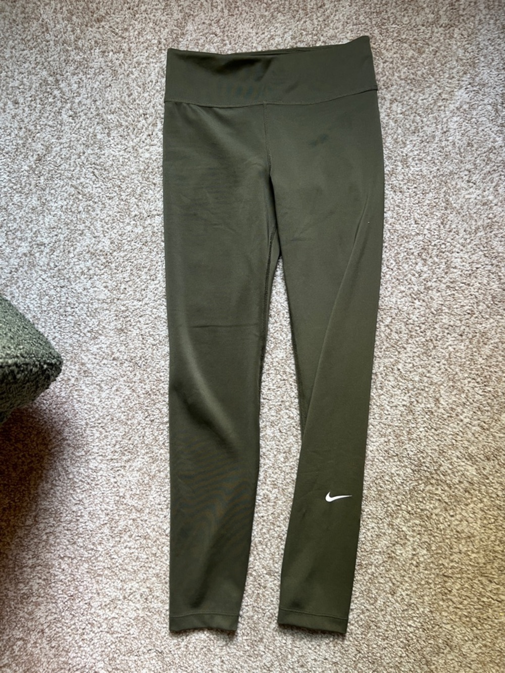 Nike Olive Green High-Waist Leggings with White Swoosh